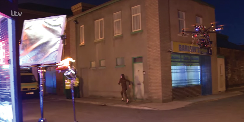 Corrie-ScreenGrab001 Drone filming coronation street